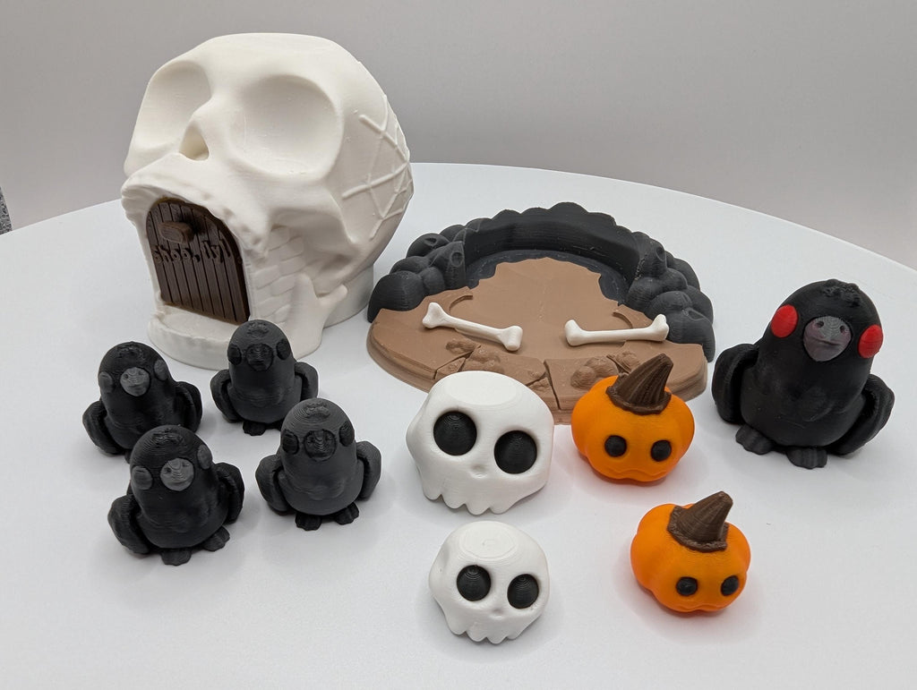 Halloween Skull House with Crows and More Desk Toy, Multi-Color 3D Print