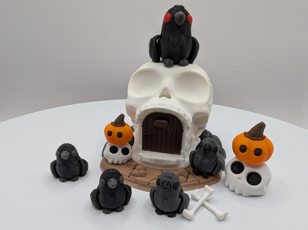Halloween Skull House with Crows and More Desk Toy, Multi-Color 3D Print