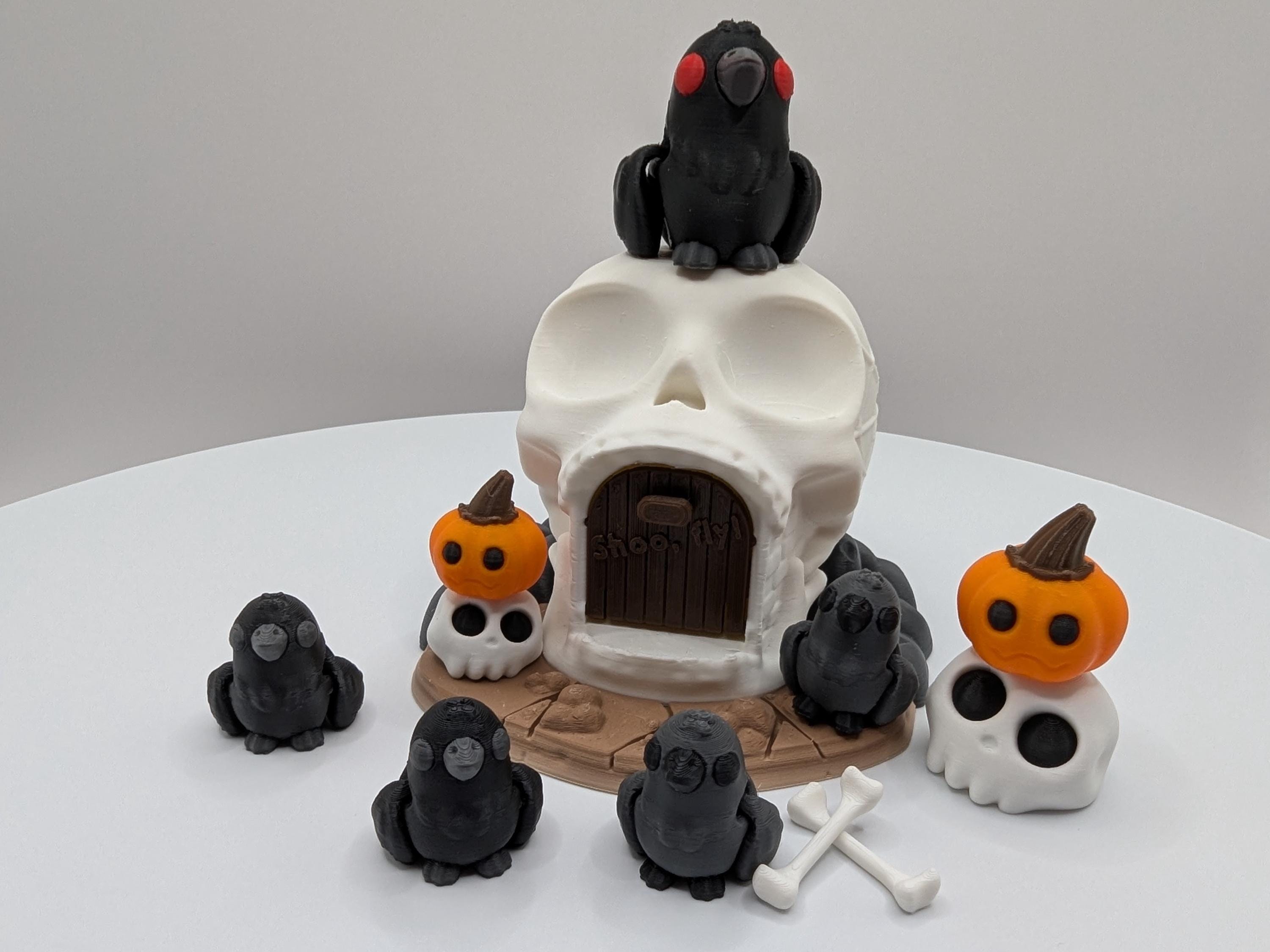 Halloween Skull House with Crows and More Desk Toy, Multi-Color 3D Print