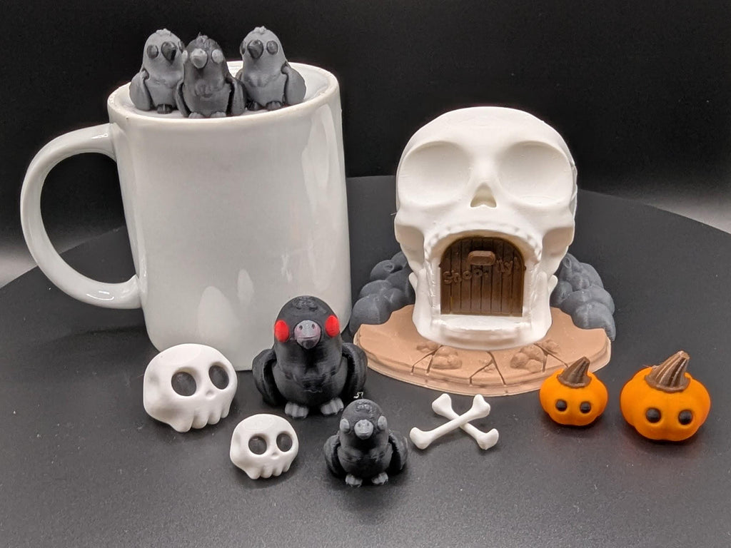 Halloween Skull House with Crows and More Desk Toy, Multi-Color 3D Print