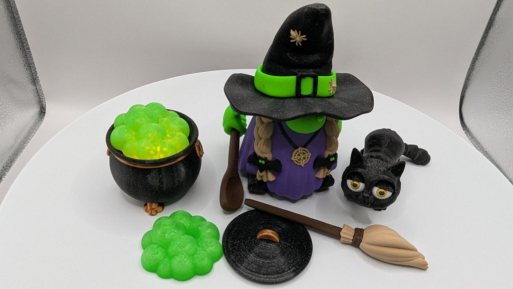 Fun Gnome Witch and Black Cat Halloween Decor Set