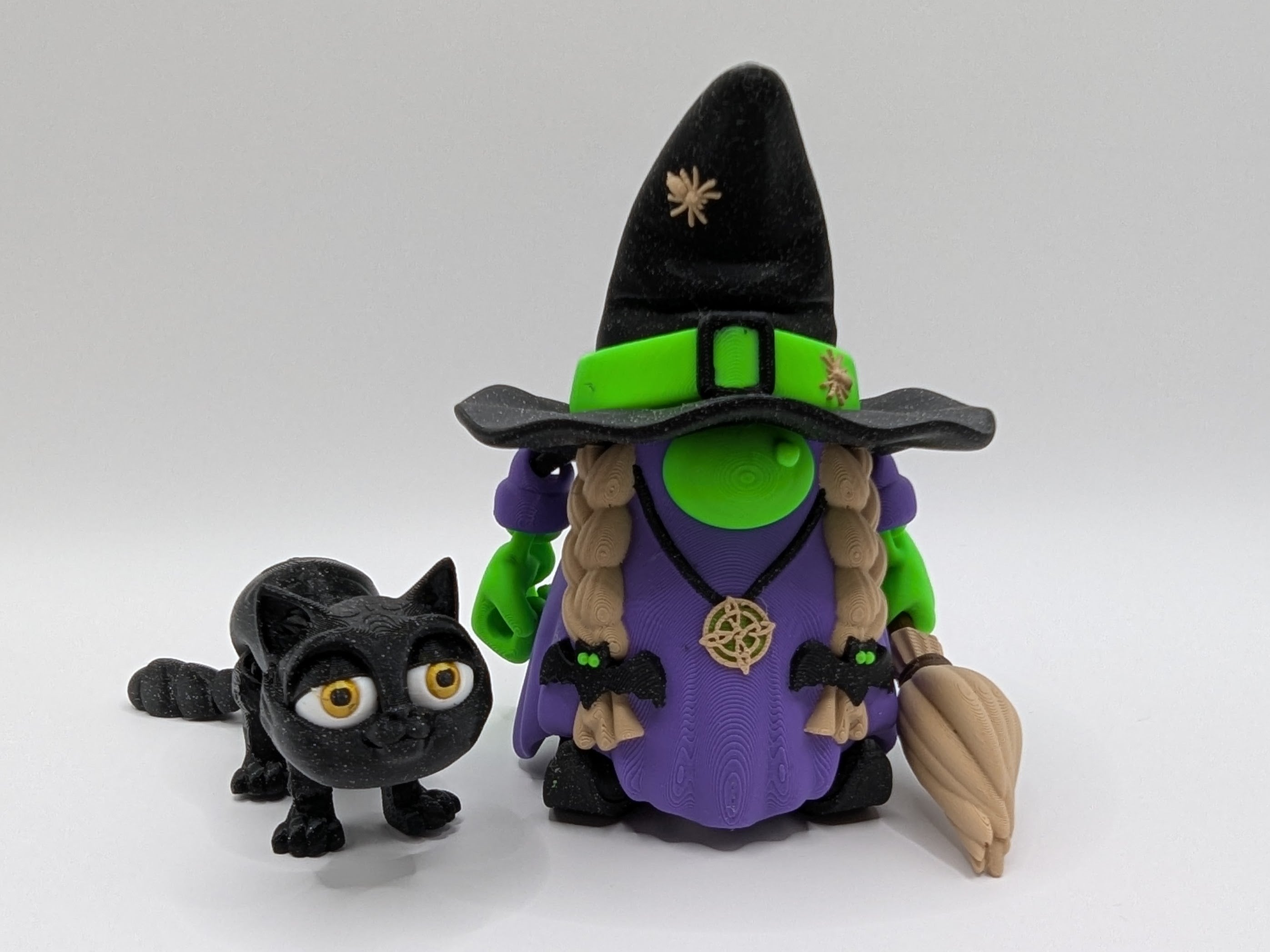 Fun Gnome Witch and Black Cat Halloween Decor Set