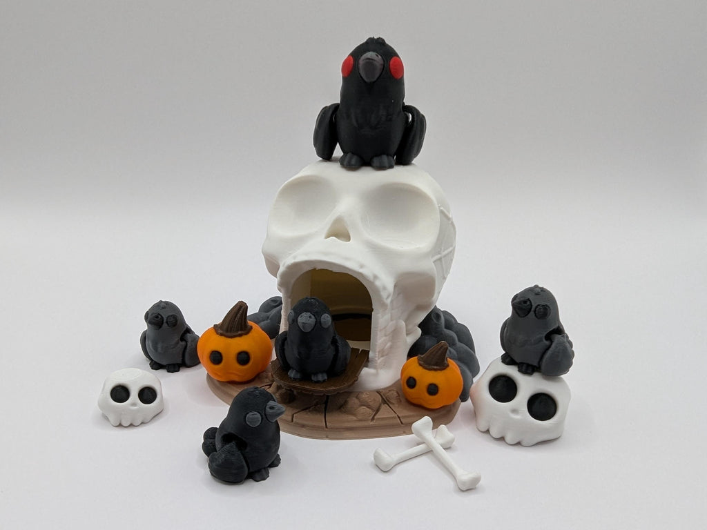 Halloween Skull House with Crows and More Desk Toy, Multi-Color 3D Print