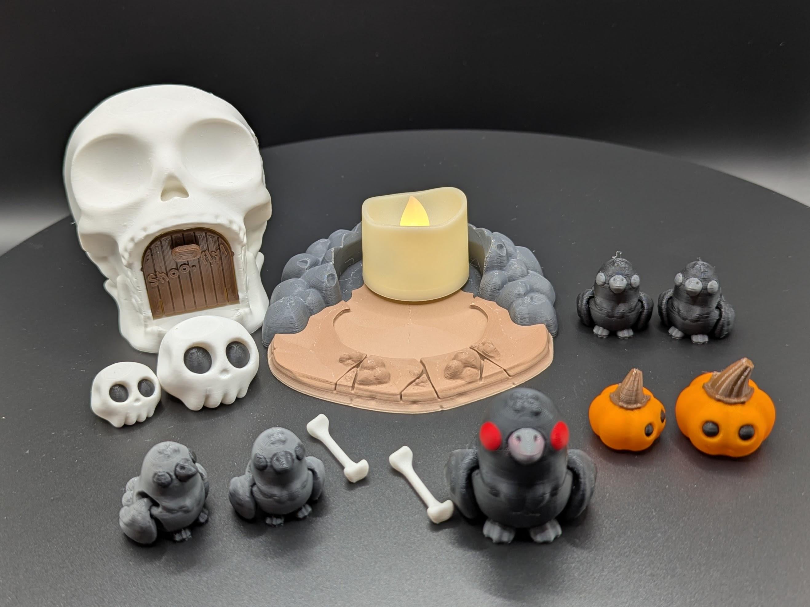 Halloween Skull House with Crows and More Desk Toy, Multi-Color 3D Print
